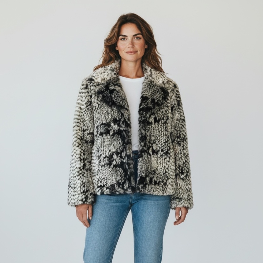 Dennis Basso white-black faux fur coat- size S